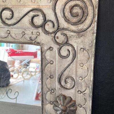 G97:  Galvenized Tin Square Mirror and Metal Tidbit Caddy
