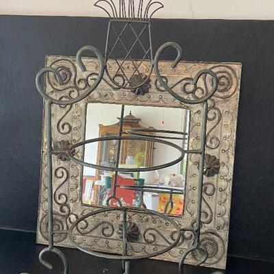 G97:  Galvenized Tin Square Mirror and Metal Tidbit Caddy
