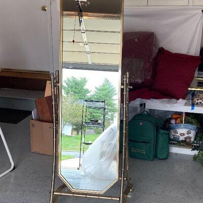 G98:  Gold Bamboo Metal Standing Mirror