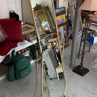 G98:  Gold Bamboo Metal Standing Mirror