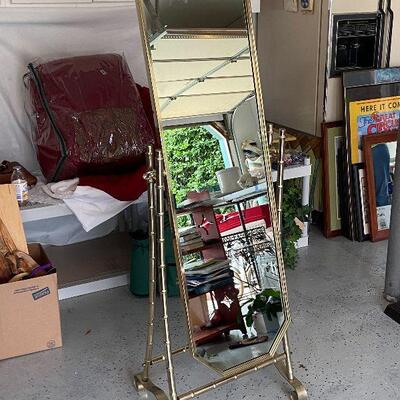 G98:  Gold Bamboo Metal Standing Mirror