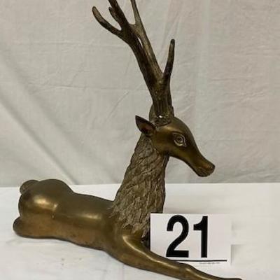 LOT#A21: Heavy Brass Sitting Reindeer