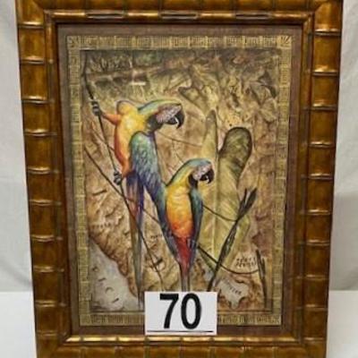 LOT#R70: South American Style Parrot Print with Gilt Frame