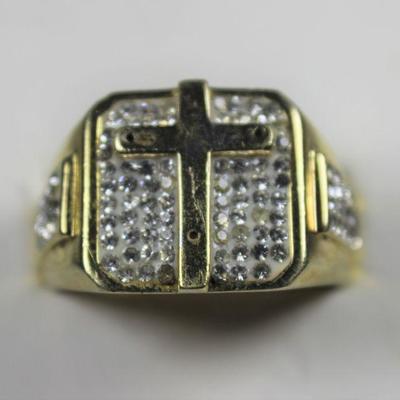 LOT#A87: Marked .925 Crucifix Men's Ring with Gold Wash
