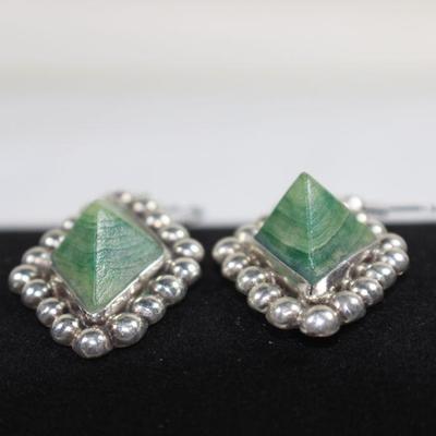 LOT#A88: Malachite & Mexican Silver Earrings 