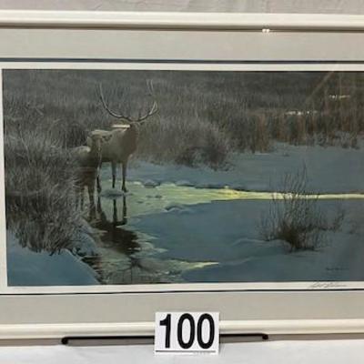 LOT#A100: "Evening Light-Elk" by Robert Bateman Signed Print