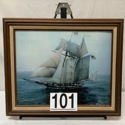 LOT#A101: Believed to be Framed Picture of Pride of Baltimore Sailing Ship