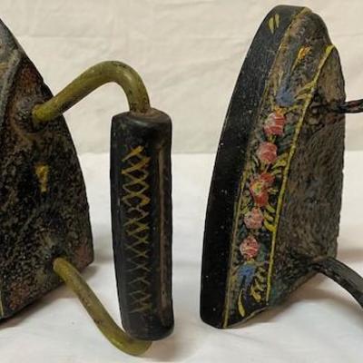LOT#C120: Pair of Antique Painted Irons