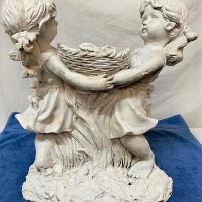 LOT#R121: 2 Girls Holding Basket Yard Statue