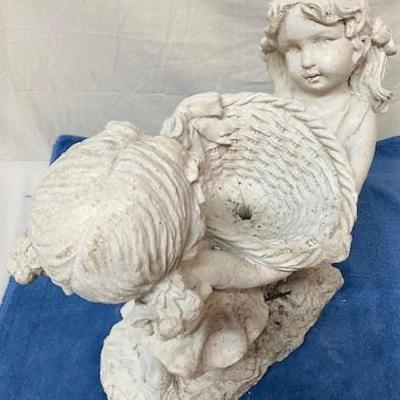 LOT#R121: 2 Girls Holding Basket Yard Statue