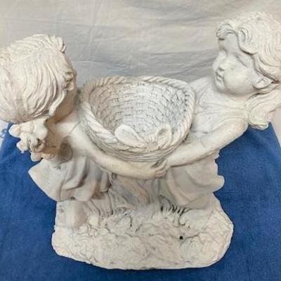 LOT#R121: 2 Girls Holding Basket Yard Statue