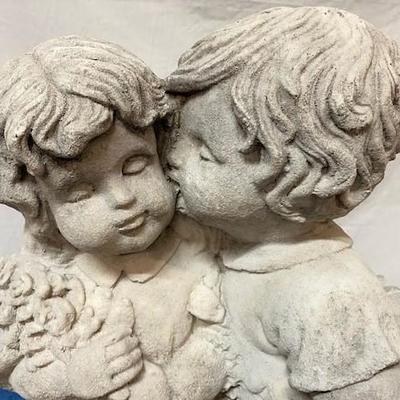 LOT#R122: Boy Giving Gift to Girl Yard Statue
