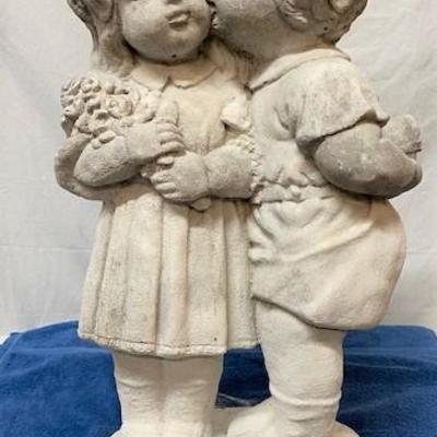 LOT#R122: Boy Giving Gift to Girl Yard Statue