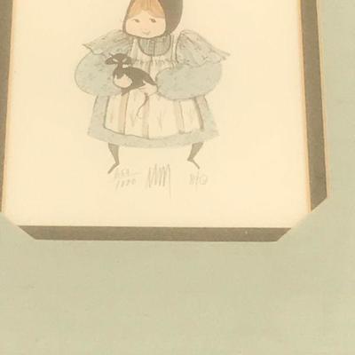 Vintage 1984 P Buckley Moss -  Amish girl holding black cat - limited ed.650/1000, signed, framed, 10