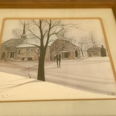 Large, vintage 1984 P Buckley Moss -  Amish man walking from church - limited ed., signed, framed, 24