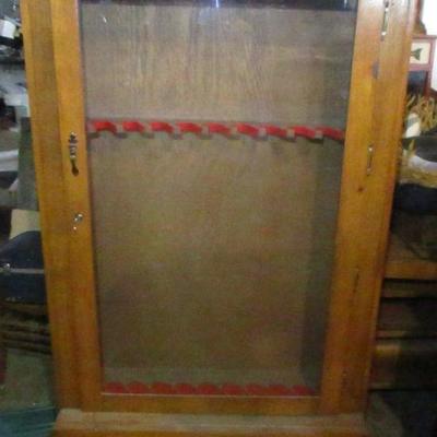 Lot 215 - Hand Crafted 10 Slot Long Gun Cabinet with Ammo Drawer Has Key 