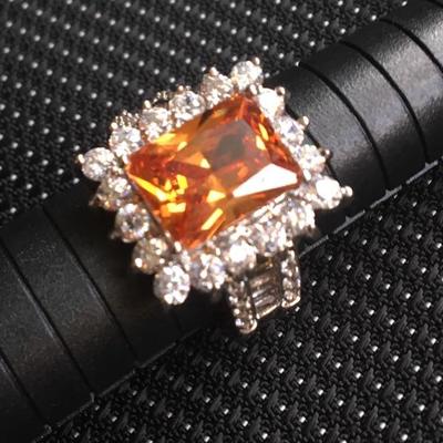 Sterling Silver Ring Size 8 Square Amber Center Stone Lot #4