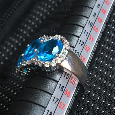 Sterling Silver Ring Size 9 With Blue Oval Stones Lot #10