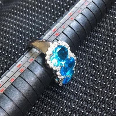 Sterling Silver Ring Size 9 With Blue Oval Stones Lot #10