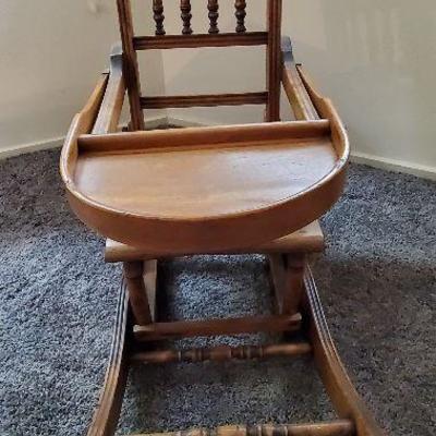 Antique Rocking Chair, High Chair, Victorian Wooden Metamorphic Chair, Antique Rocker, Baby Chair, Old Chair, Old Rocker For Babies, Rocker 