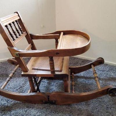 Antique Rocking Chair, High Chair, Victorian Wooden Metamorphic Chair, Antique Rocker, Baby Chair, Old Chair, Old Rocker For Babies, Rocker 
