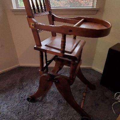 Antique Rocking Chair, High Chair, Victorian Wooden Metamorphic Chair, Antique Rocker, Baby Chair, Old Chair, Old Rocker For Babies, Rocker 