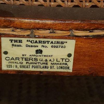 Carstairs Antique Wheelchair - manufactured by Carters (J & A) Ltd, London, England, c.1910-20.