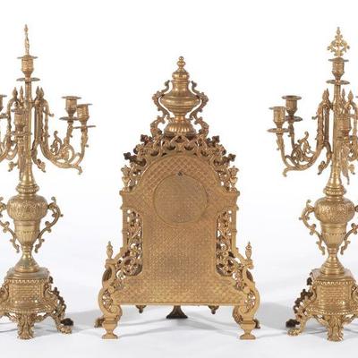 Ornate Imperial Brass Three Piece Clock Garniture Set - Made in Italy
