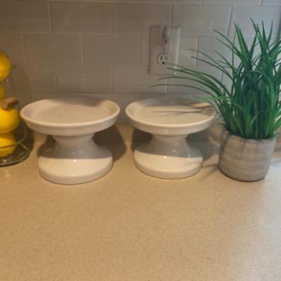 231: Pair of Pottery Barn Pedestal Serving Plateswith Faux Grass and Lemon Display  