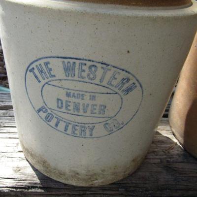 Y-32  LARGE ENAMELED POT & CLAY JUG