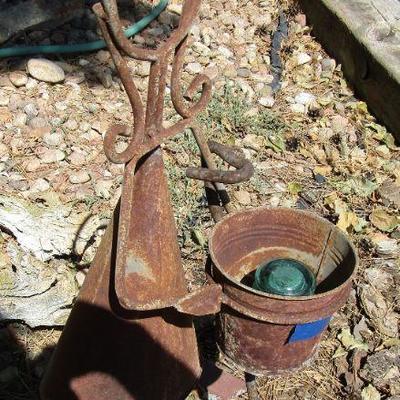 Y-33  TIN DOGGY AND METAL LADY YARD ART