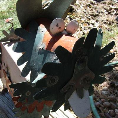 Y-33  TIN DOGGY AND METAL LADY YARD ART