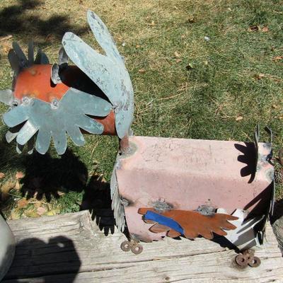 Y-33  TIN DOGGY AND METAL LADY YARD ART