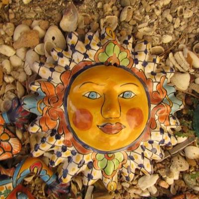 Y-42  COLORFUL TERRACOTTA SUN AND FROGS