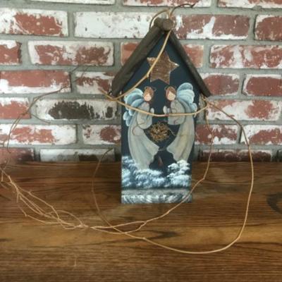 Decorated birdhouse, angels, wood