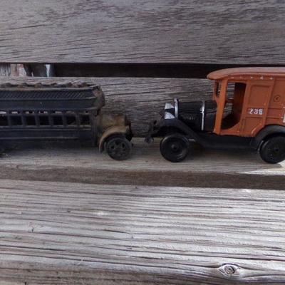 LOT 301  CAST IRON DOUBLE DECKER & UNCLE SAM VAN