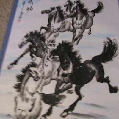 LOT 200  BEAUTIFUL ASIAN THEMED SCROLL OF HORSES