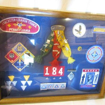 LOT 94  WEBLOS BADGES, FLAG & MILITARY HELMET