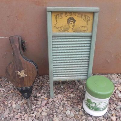 LOT 314  WASHBOARD, BELLOW & TOBACCO JAR