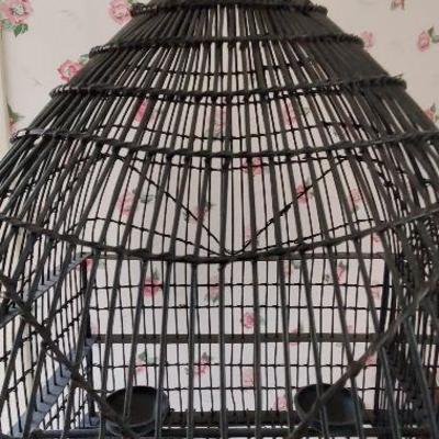 Very unique double dome iron woven bird cage with hand forged chain