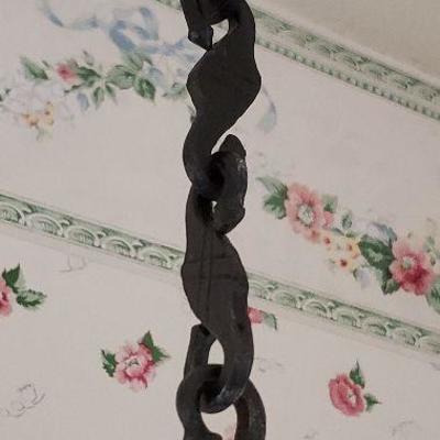 Very unique double dome iron woven bird cage with hand forged chain