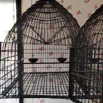 Very unique double dome iron woven bird cage with hand forged chain