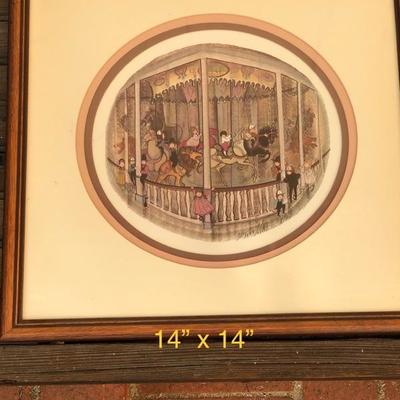 1985 Artwork Limited Edition P Buckley Moss print, framed, children on Merry Go Round Carousel 14