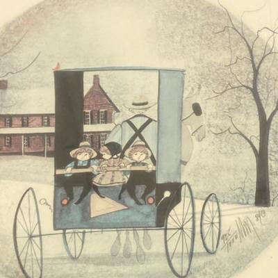 1984 Artwork limited edition - children in horse drawn buggy #925/1000 framed 21
