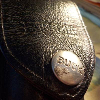 " Vintage  Buck folding knife with a buck leather belt carry case".