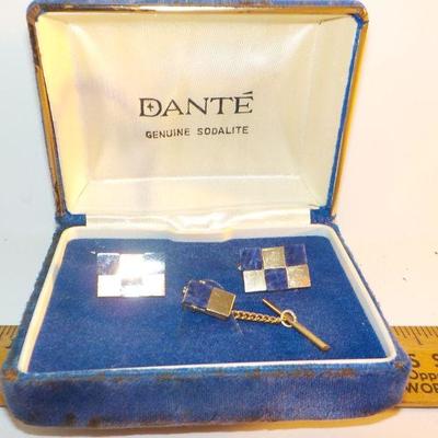 " Dante Genuine Sodalite Cuff Links and Tie clasp."