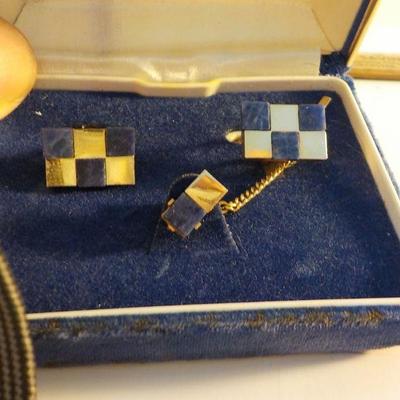 " Dante Genuine Sodalite Cuff Links and Tie clasp."