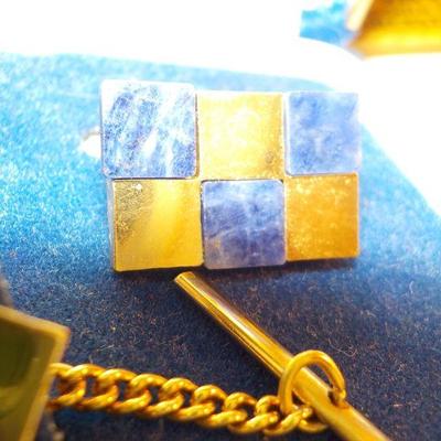 " Dante Genuine Sodalite Cuff Links and Tie clasp."