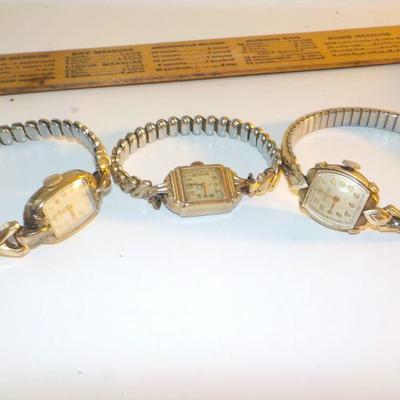 " 3 Vintage Ladies Gold repairable wrist watches".