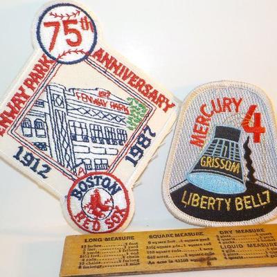 " Real Patches  Fenway 75th, Mercury 4, Molly Brown, Apollo 17, USPS.